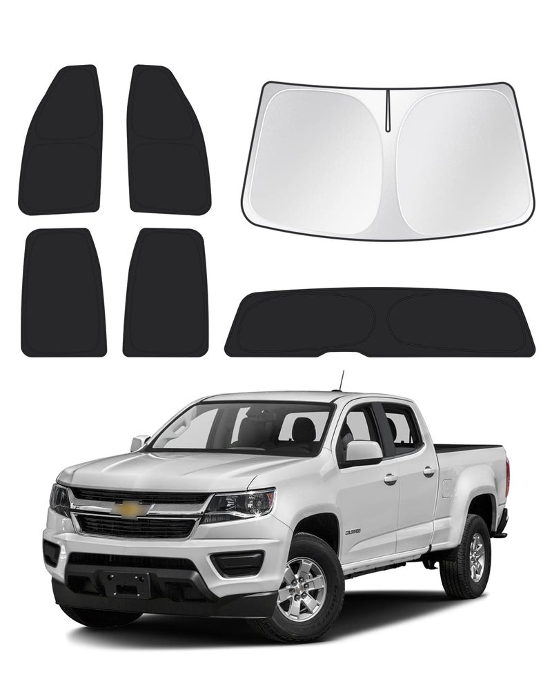 Canvcle Windshield Sun Shade for 2015-2022 Chevrolet/Chevy Colorado 4 Door Side Rear Window Shade Cover Sun Visor Shield Privacy Protection Keep Vehicle Cool Black 6PCS - Image 1